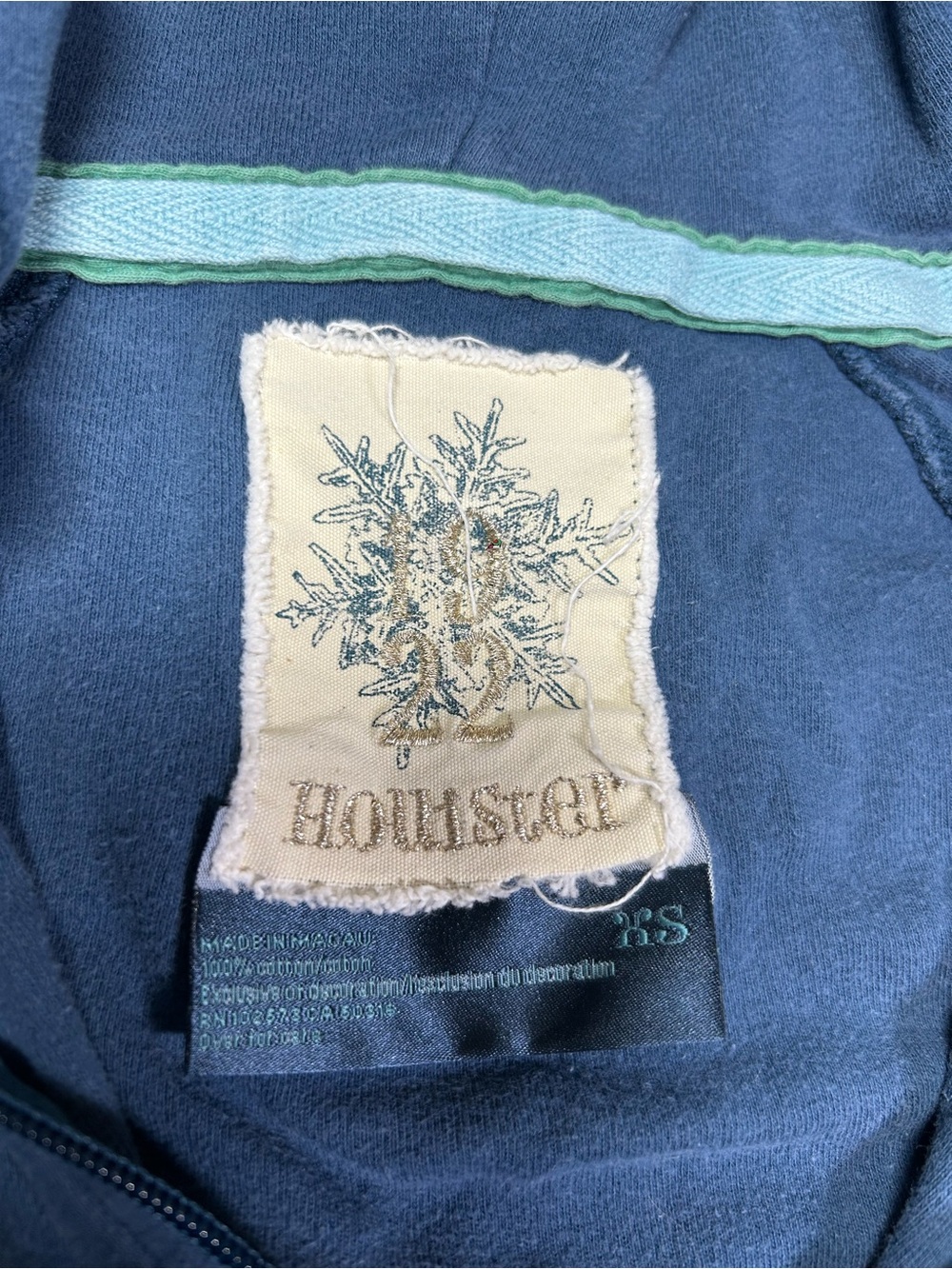 Hollister Women's XS Washed Distressed Navy Blue Full-Zip Hoodie Y2K 100% Cotton - Picture 4 of 12